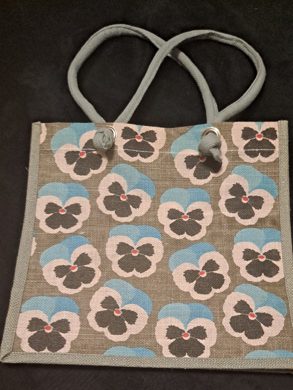 Printed Floral Canvas Tote Bag in Blue, Pink and Gray New Unused